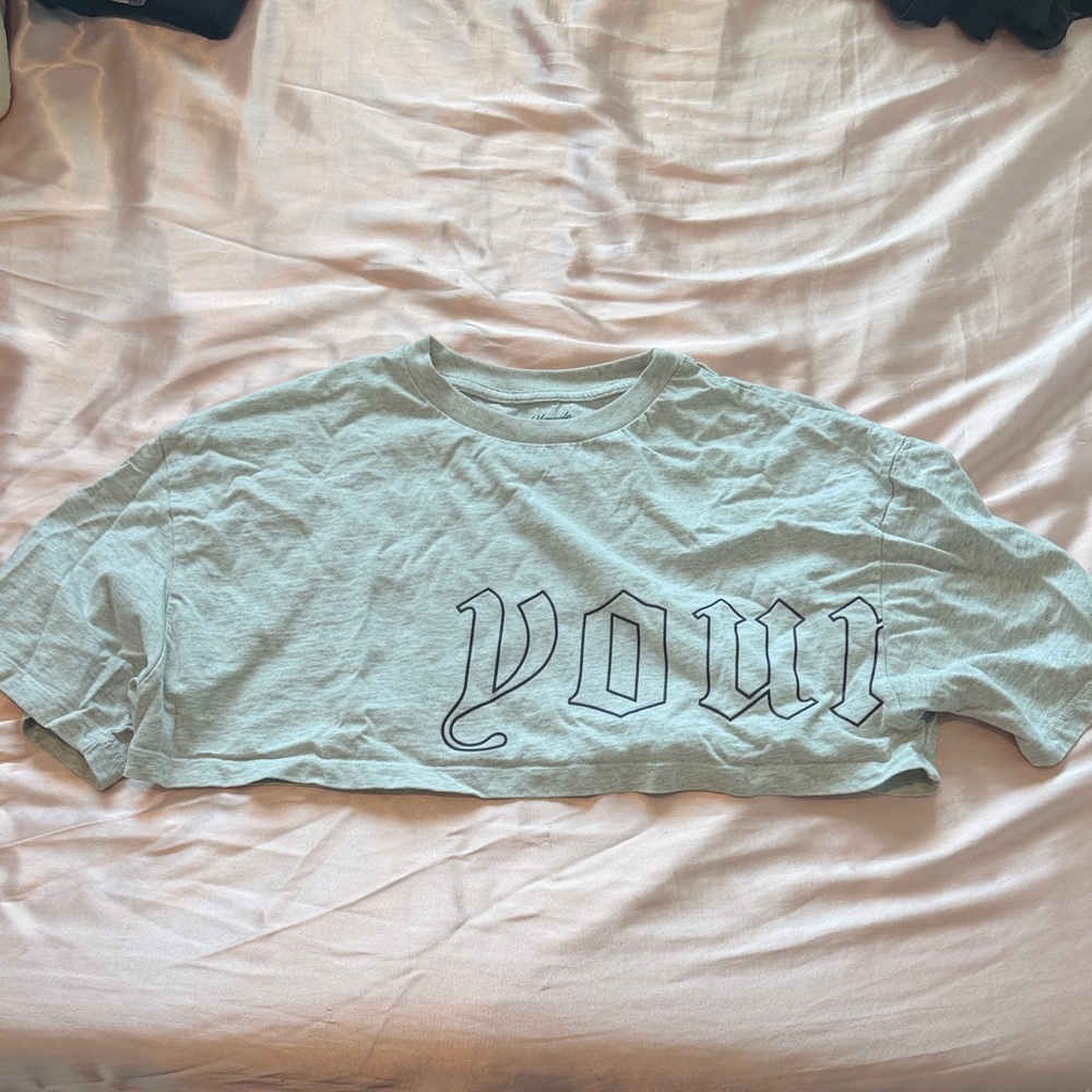 YoungLA Mint Green Cropped Tee with Black Gothic Text